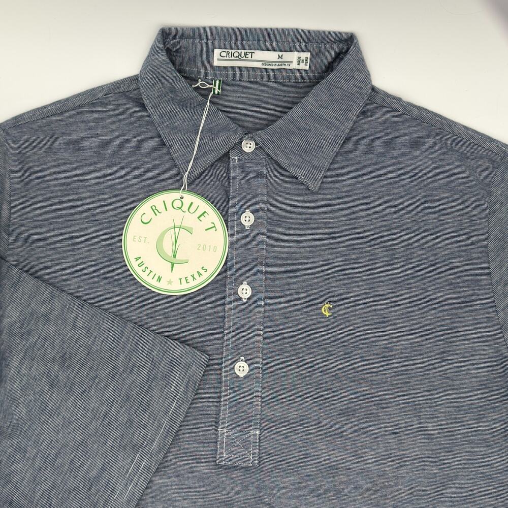 Criquet Polo Shirt Mens L Navy Blue Micro Stripe NWT 100% Cotton Golf Tee